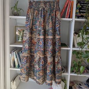 Women's Maxi Skirt Tiered Paisley Multicolour Size Large Summer Bohemian Boho